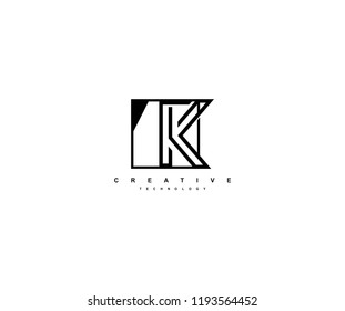 Letter K Linear Stripe Illusion Monogram Isolated Square Shape Logo