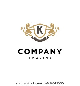 Letter K Lion Shield vintage logo icon vector template.eps