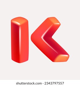 Letter K logo 3D render in cartoon cubic style. Cubic vector illustration. Impossible isometric shapes. Perfect for futuristic banner, optical illusion branding, kids labels, cute birthday posters.