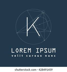 Letter K Logo . Alphabet design element . Geometric ABC concept type as logotype. Typography icon line art. Moden. Hipster font