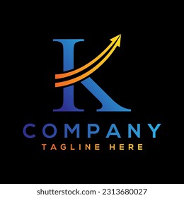 Letter k logo with arrow design vector.