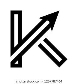 Letter K Logo With Arrows. Black and white logo icon template. Unusual Icon