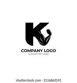 Letter K Logo With barbell bicep. Fitness Gym logo. Love fitness logo template. fitness vector logo design for gym and fitness