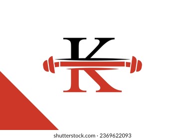 Letter K logo with barbell. fitness vector logo design for gym and fitness