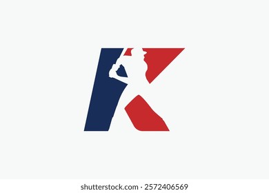 letter K logo with baseball player silhouette. It is good for team logo, club, sticker, etc.