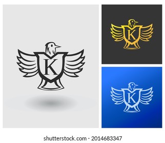 Letter K logo with bird eagle shape, company modern logo template.