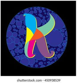 Letter K logo in bubble frame. Colorful vector design for banner, presentation, web page, app icon, card, labels, posters, and publication