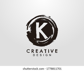 Letter K Logo With Circle Grunge Splatter Element. Retro logo design template.