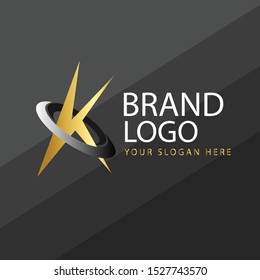 Letter K logo with circle ring concept. Premium Vector letter Logo in two color variations. Beautiful Logotype design for luxury company branding. Elegant identity design in black and gold.
