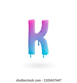 Letter K logo. Colored paint character with drips. Dripping liquid symbol. Isolated art concept vector.