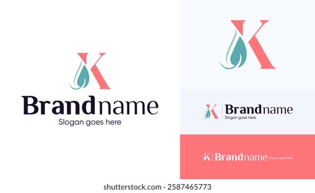 Letter K logo combination with leaf icon, Symbol usable used for growing Business, Skin care, Boutique, Identity, Beauty salon, Fashion, Jewelry, Hotel, Beauty products, Spa, etc. Feminine style logo