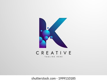 Logo de la letra K combinado con burbujas de color degradado, plantilla de diseño del logotipo