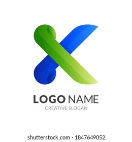 concepto de logotipo de letra K con un estilo de color azul y verde 3d
