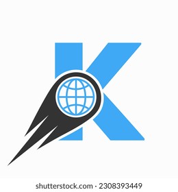Letter K Logo Concept With Global World Icon Vector Template 