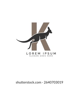 letter K logo Concept with Kangaroo design. Alphabet K with great combination of Kangaroo symbol