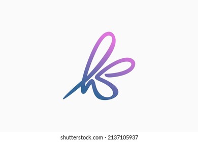 Letter k logo with creative handwritten concept of butterfly shape