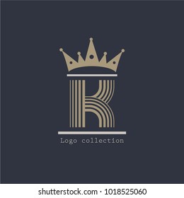 Letter K, logo with crown, premium style