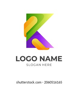 diseño del logotipo de letra K con un estilo 3d colorido