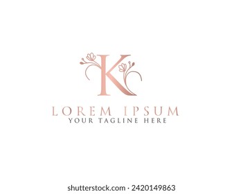 letter K logo design with circular flower and leaf ornament. the letter K design is beautiful and luxurious. monogram typography K. suitable for logos of beauty, business, company, promotion etc