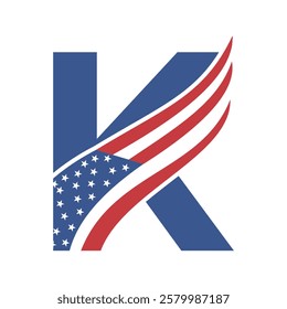 Letter K Logo Design Concept With USA Flag For Business And Corporate Sign
