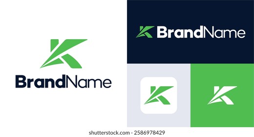 Letter K logo design, Creative Monogram vector sign, Stylish and green color Logo sign K Letter, K icon Logo symbol, Usable for growing Business that Related with Letter K