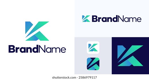 Letter K logo design, Creative Monogram vector sign, Stylish and gradient color Logo sign K Letter, K icon Logo symbol, Usable for growing Business that Related with Letter K