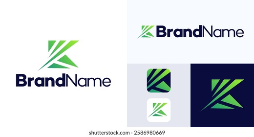 Letter K logo design, Creative Monogram vector sign, Stylish palm leaf and gradient color Logo sign K Letter, K icon Logo symbol, Usable for growing Business that Related with Letter K