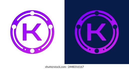 letter K logo design with dotted gradient digital circles, for digital, technology, data