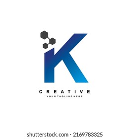 Letter K logo design with elegant and luxurious style. Blue Geometric Shape with Hexagon Pixel Points. suitable for Business Logo, Technology, company. Logo Template Elements. initial K letter logo.