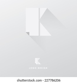 letter k logo design element -white folded paper style with trendy long shadow