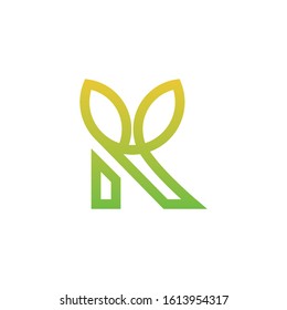letter k logo design with leaf green element template
