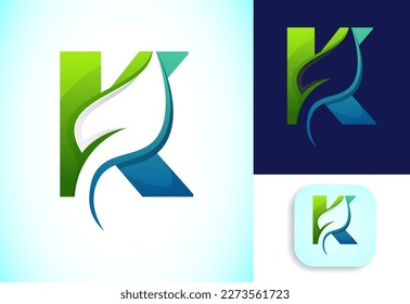 Letter K Logo Design with Leaf and Green Gradient Elegant Symbol Creative Identity
