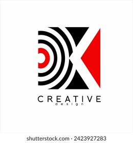 Letter K logo design in negative space with circles and triangles..