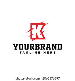 Letter K Logo Design With Red Claw Scratch Vector Illustration