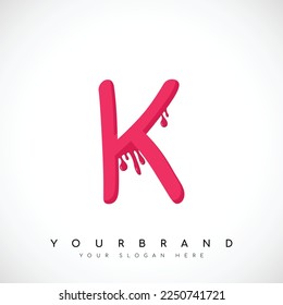 Letter K Logo Design With Red Blood Drips. Vector Illustration