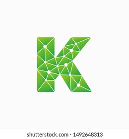 Letter K Logo Design Template. Network Connection Artificial Intelligence Technology. Technology Digital logo with element dot , circuit, line, chip, concept. network icon, connect concept - Vector