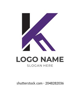 letter K logo design template concept vector with flat purple and black color style