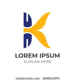 letter K logo design template concept vector with flat blue and yellow color style