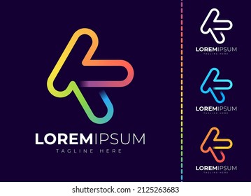 Logo-Designvorlage Buchstabe k. Kreative moderne, trendige k Typografie und bunter Farbverlauf.