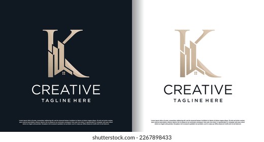 letter k logo design template with building concept premium vector