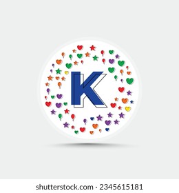 Letter k logo design template with colorful love heart star and balloon vector