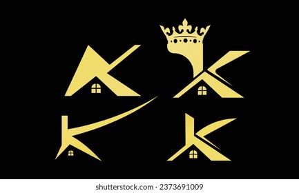 letter k logo design template Type Monogram Gold Properties with building concept premium vector