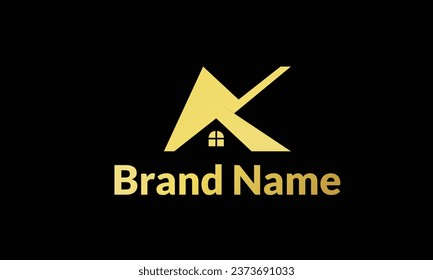letter k logo design template Type Monogram Gold Properties with building concept premium vector