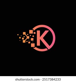 Modelo de design do logotipo da letra K, logotipo técnico K com círculo, vetor do logotipo da tecnologia K