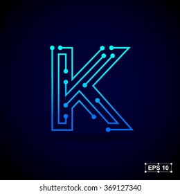 Letter K logo design template,Technology abstract dot connection cross vector logo icon circle logotype