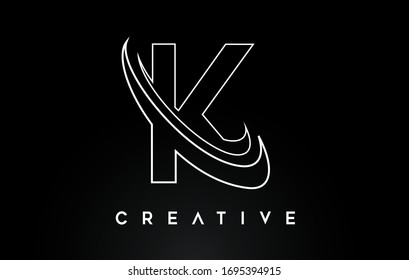 Logo de la letra K. K Vector de diseño de carta con iluminación de vectores de líneas monográficas. 