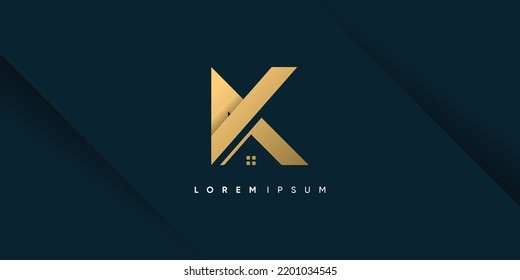 Letter K logo design vector with creative house concept