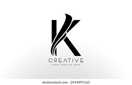 Letter K Logo Design Vector with Curved Swoosh Lines and Creative Look
