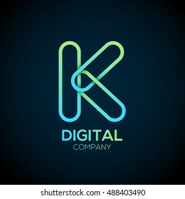 Letter K Logo Design.Linked shape circle symbol,Digital,green blue