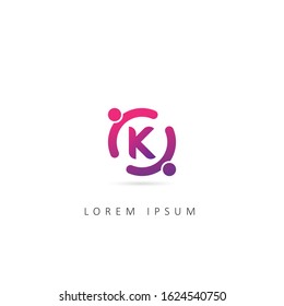 Letter K Logo With Dot Element. Design Vector People Logo Template